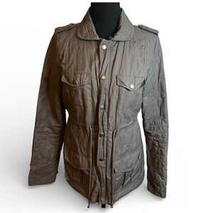 Vintage Y2K Mudd Utility Jacket Quilted Lining And Back Gray Zipper Button Cinch